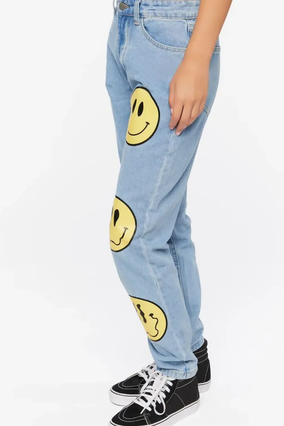 Happy Face Graphic Wide-Leg Jeans