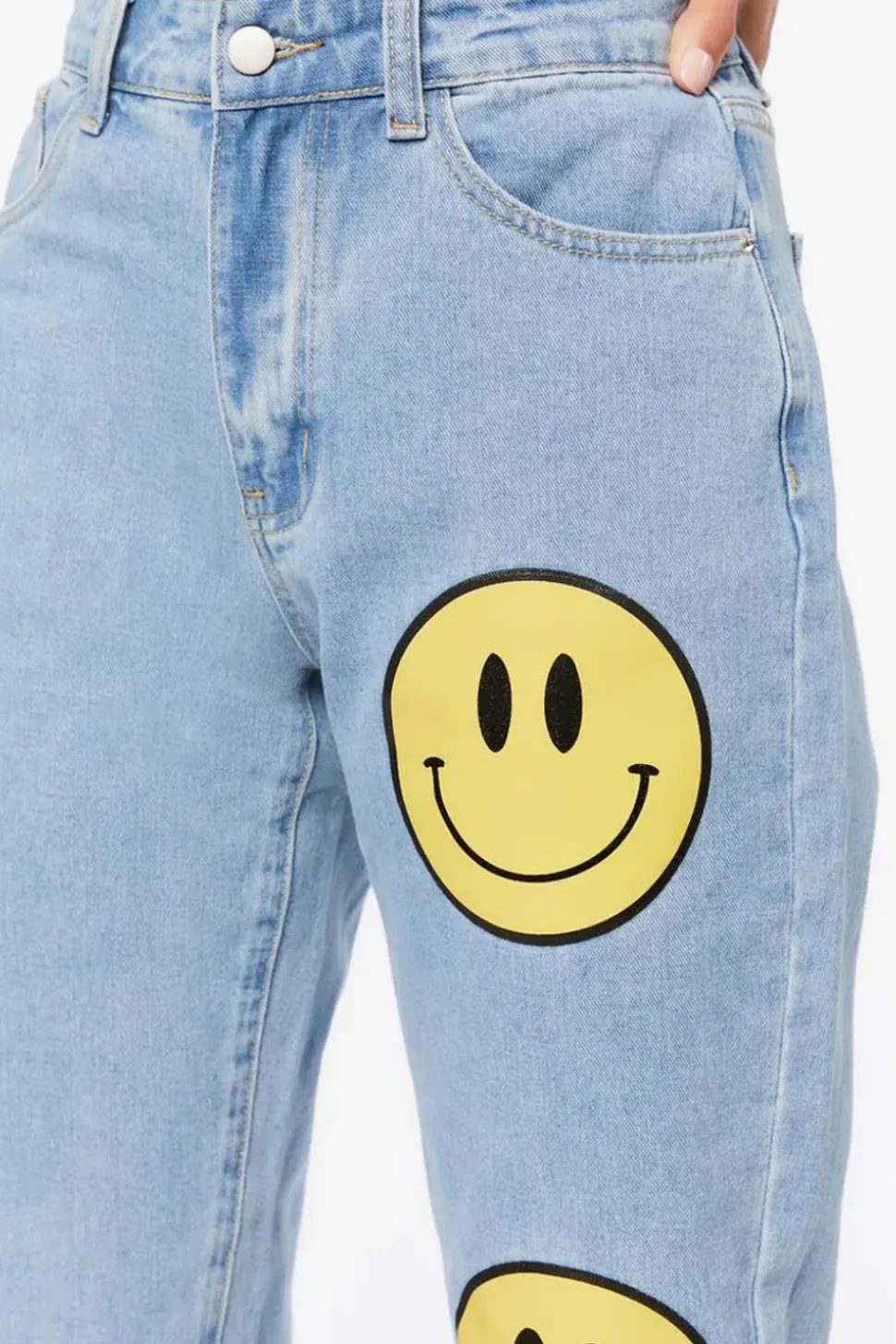 Happy Face Graphic Wide-Leg Jeans