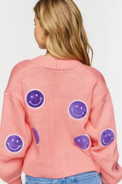 Happy Face Patch Cardigan Sweater