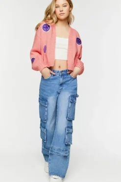 Happy Face Patch Cardigan Sweater