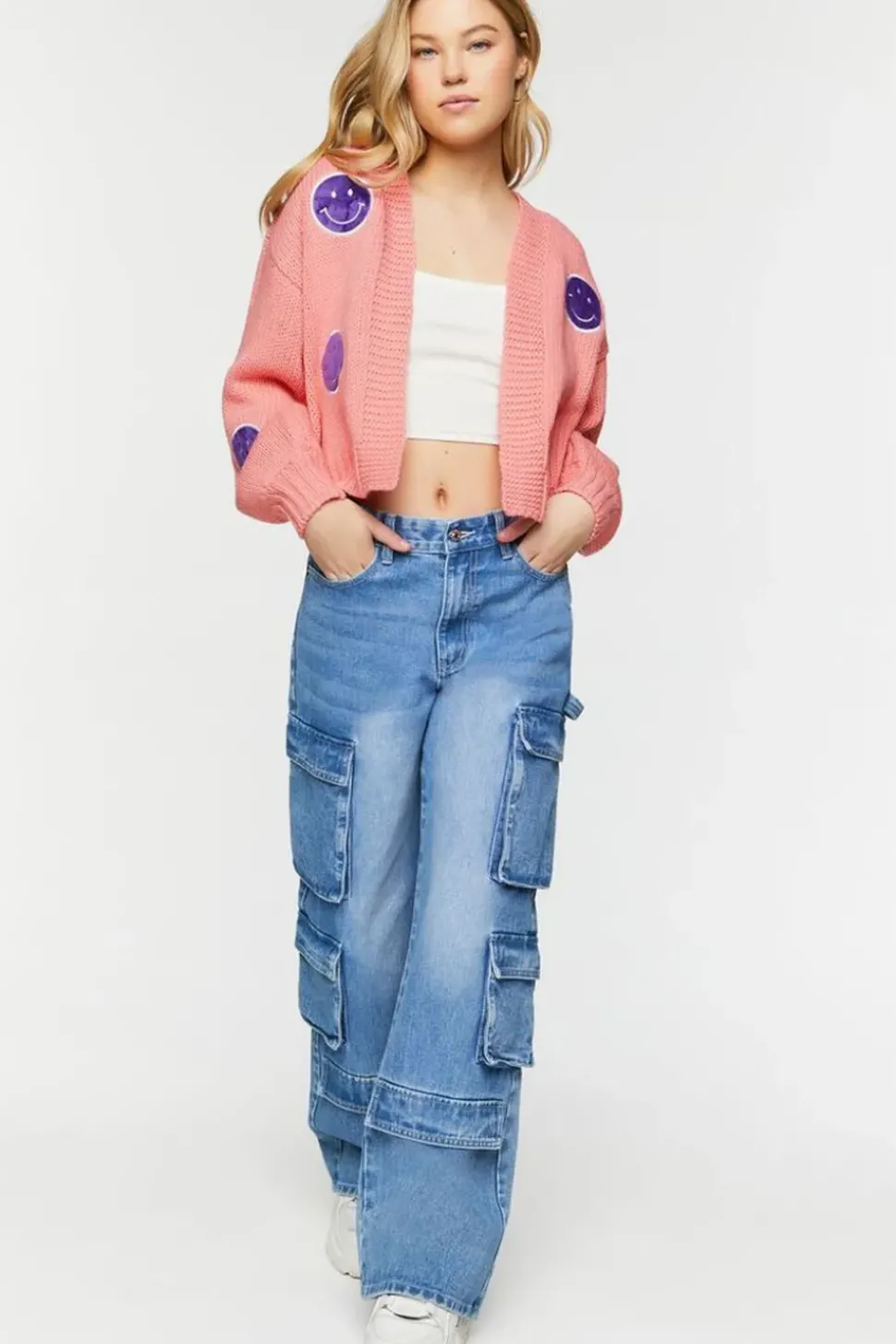 Happy Face Patch Cardigan Sweater