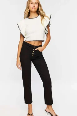 Heart-Button Straight-Leg Jeans