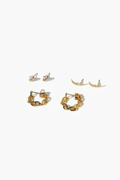 Heart Charm Stud & Hoop Earrings Set