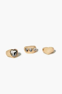 Heart Faux Gem Ring Set