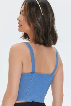 Heart Graphic Denim Bustier Crop Top