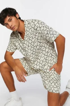 Heart Print Drawstring Shorts