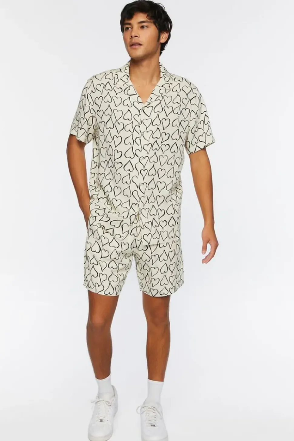 Heart Print Drawstring Shorts