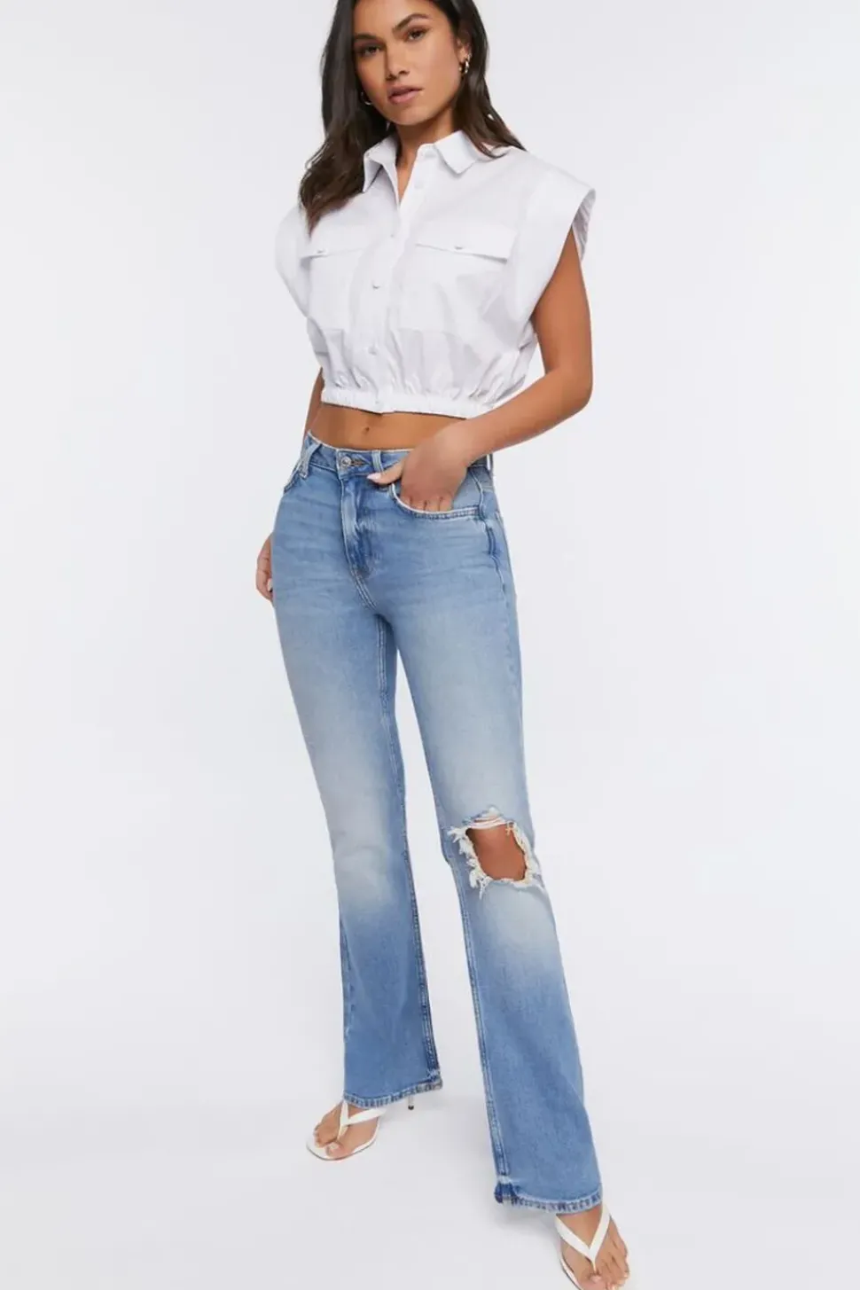 Hemp 10% Distressed Flare Jeans