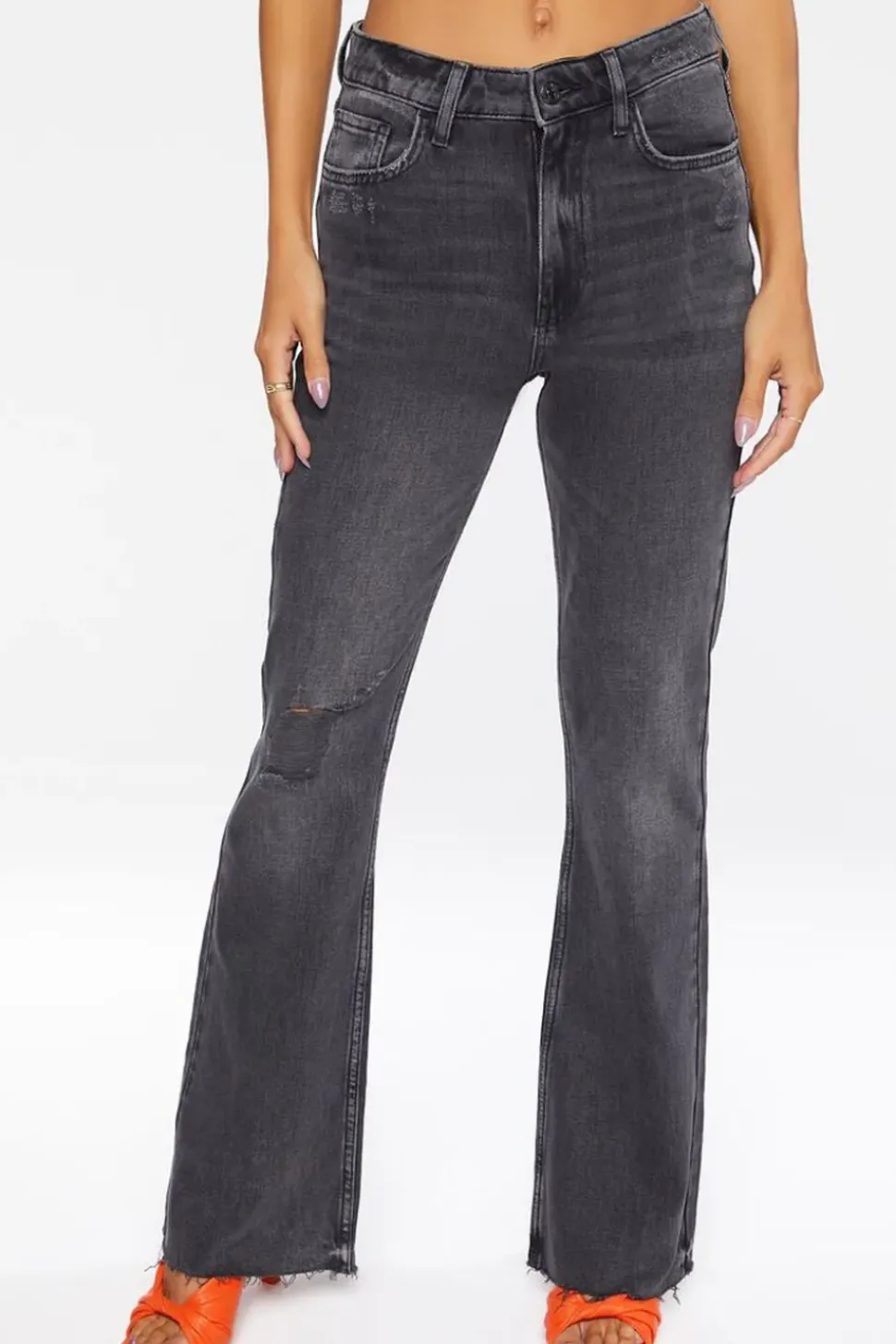 Hemp 10% Distressed Raw-Cut Bootcut Jeans
