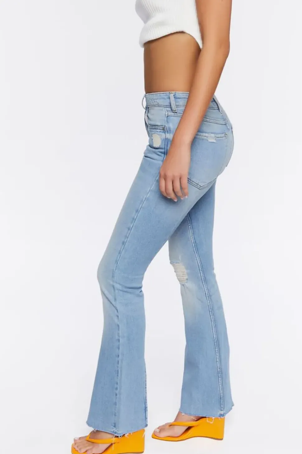 Hemp 10% High-Rise Bootcut Distressed Jeans
