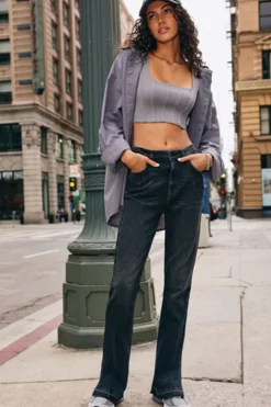 Hemp 10% High-Rise Split Flare Jeans