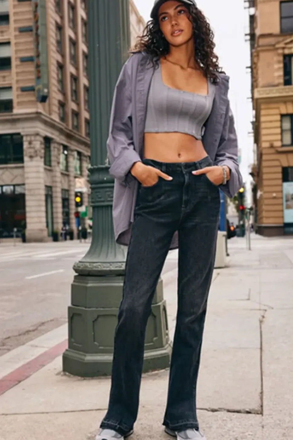 Hemp 10% High-Rise Split Flare Jeans