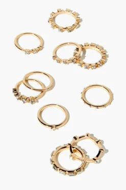 High-Polish Rhinestone Ring Set