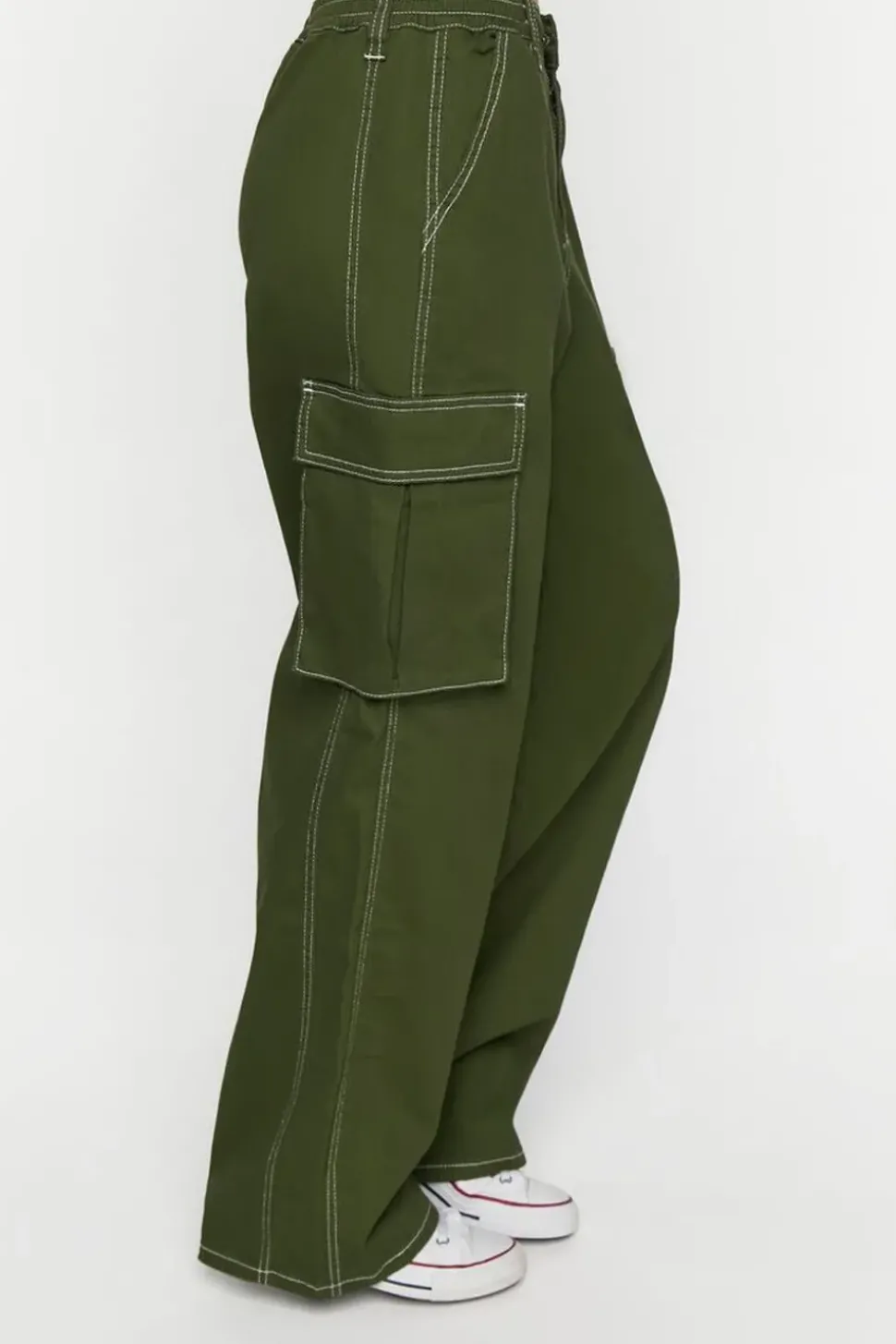 High-Rise Contrast-Trim Cargo Pants
