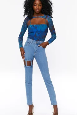 High-Rise Cutout Jeans