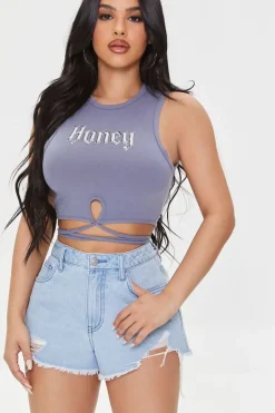 Honey Graphic Wraparound Crop Top
