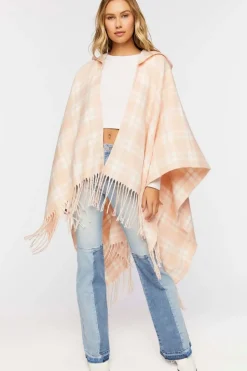 Hooded Plaid Poncho
