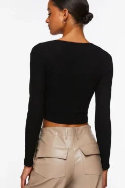Hook-And-Eye Long-Sleeve Crop Top