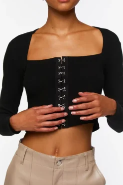Hook-And-Eye Long-Sleeve Crop Top