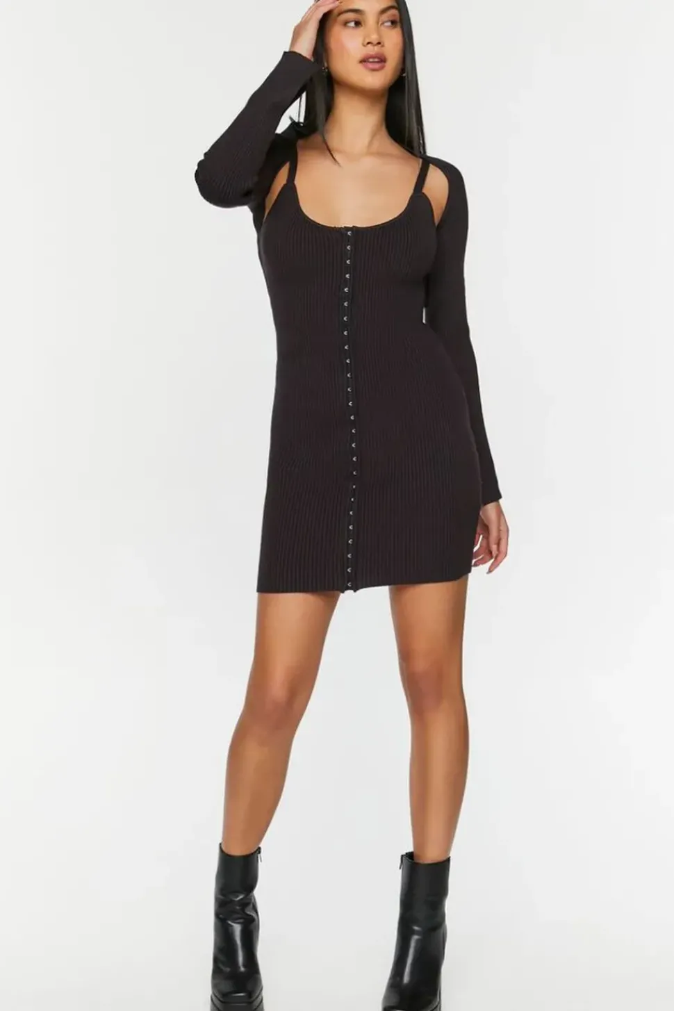 Hook-And-Eye Mini Dress & Shrug Set