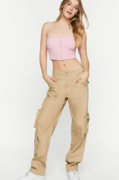 Hook-And-Eye Ruffle-Trim Crop Top