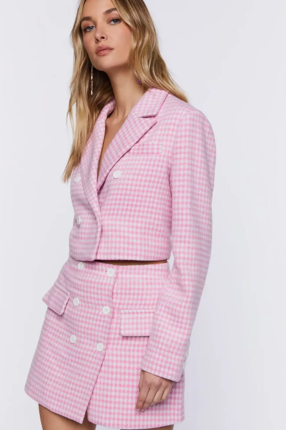 Houndstooth Double-Breasted Blazer
