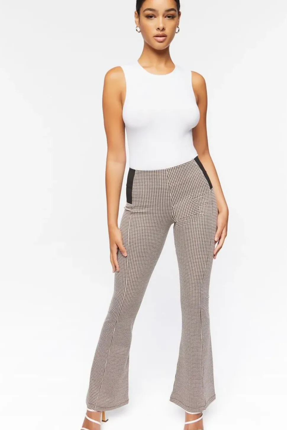 Houndstooth Flare-Leg Pants