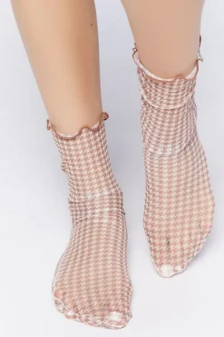 Houndstooth Print Crew Socks
