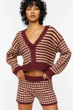 Houndstooth Sweater-Knit Shorts