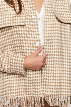 Houndstooth Tassel-Trim Jacket