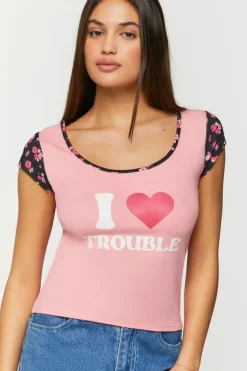 I Heart Trouble Floral-Trim Graphic Tee