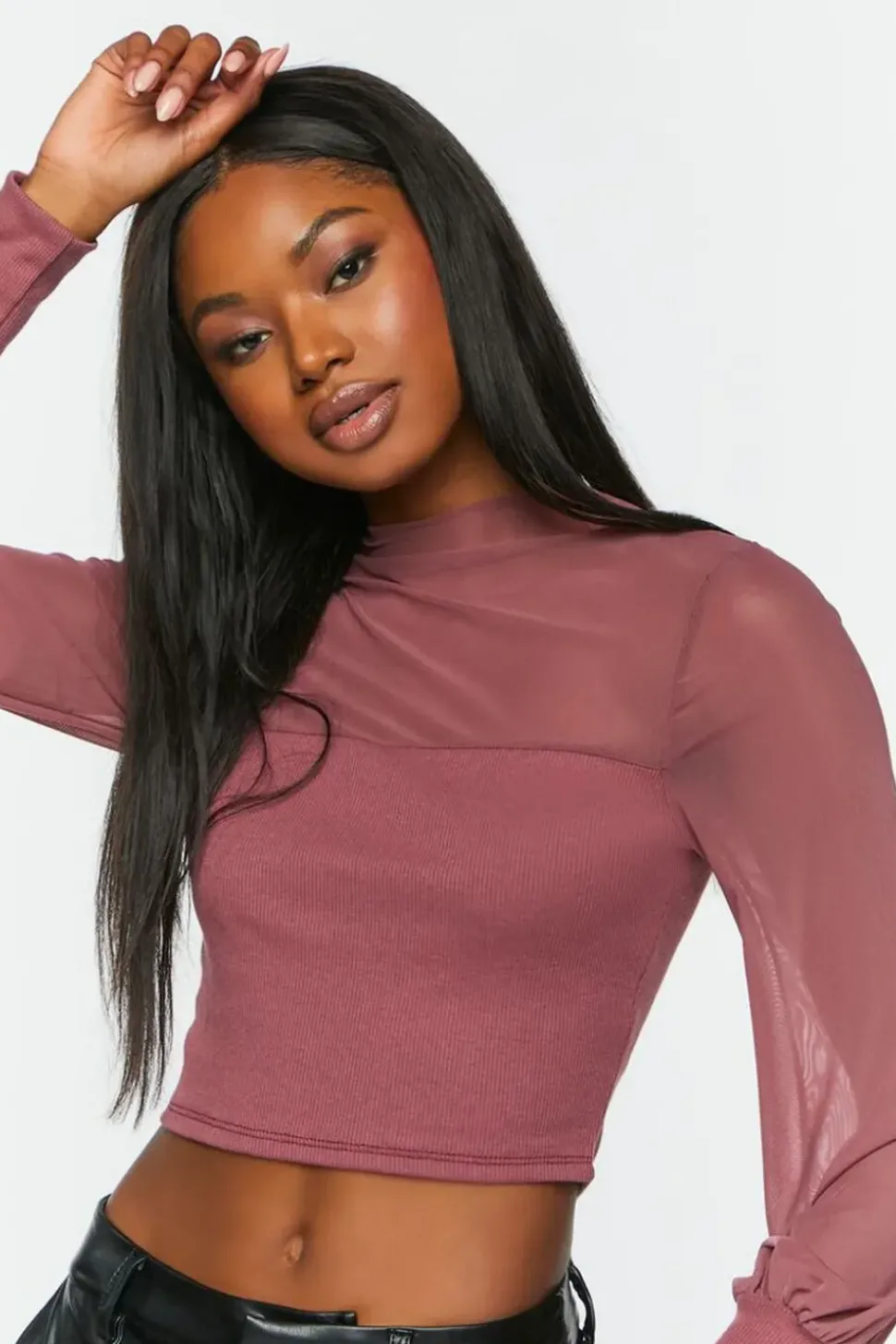 Illusion Neckline Crop Top