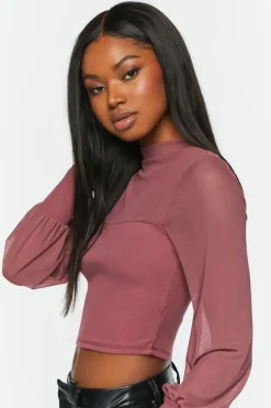 Illusion Neckline Crop Top