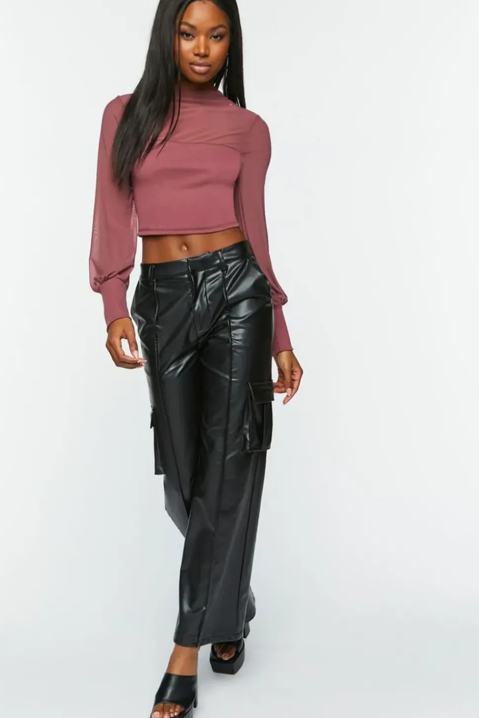 Illusion Neckline Crop Top