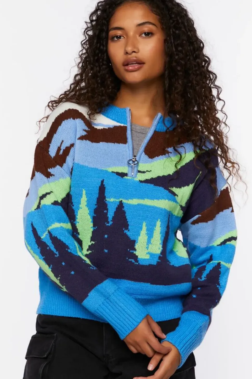 Intarsia Landscape Half-Zip Sweater