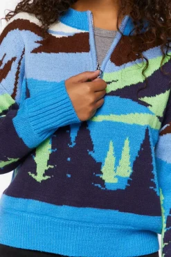 Intarsia Landscape Half-Zip Sweater