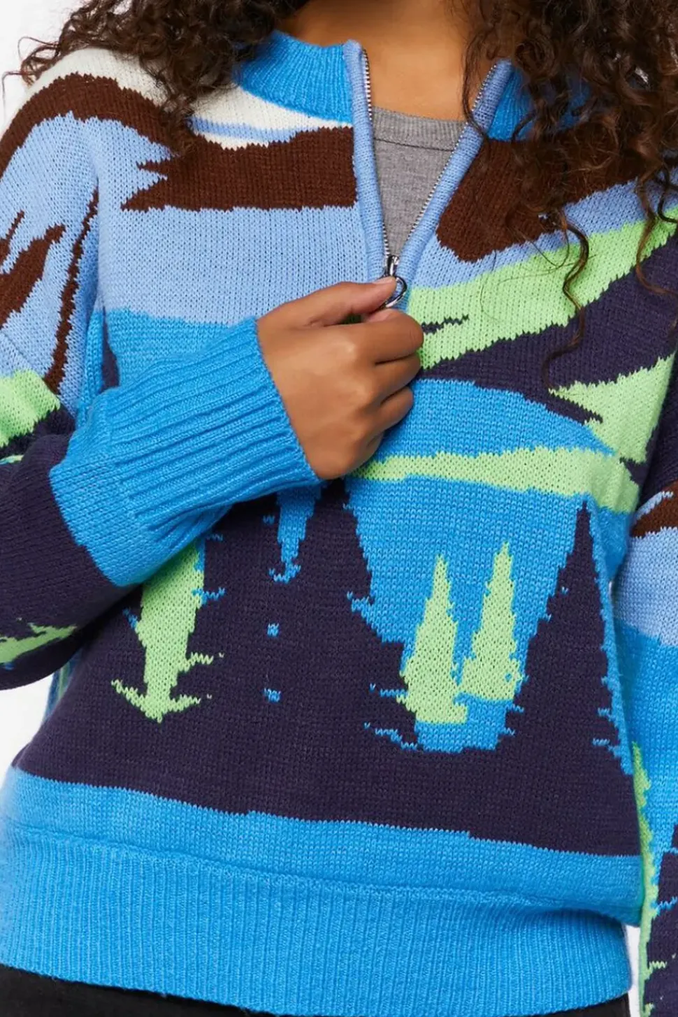 Intarsia Landscape Half-Zip Sweater