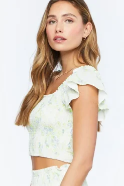 Inverted Floral Print Crop Top