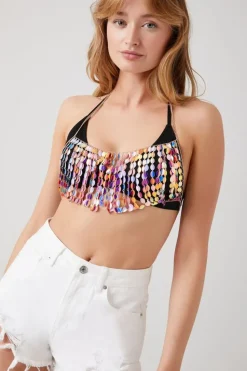 Iridescent Disc Halter Bralette