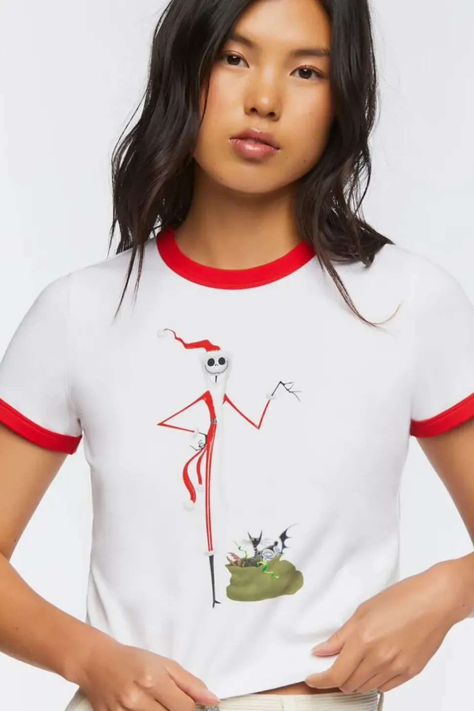 Jack Skellington Graphic Ringer Cropped Tee
