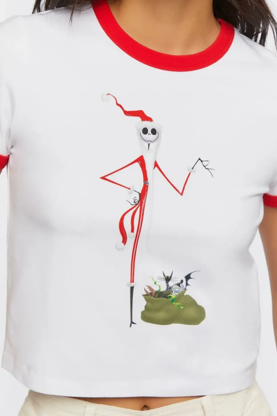Jack Skellington Graphic Ringer Cropped Tee