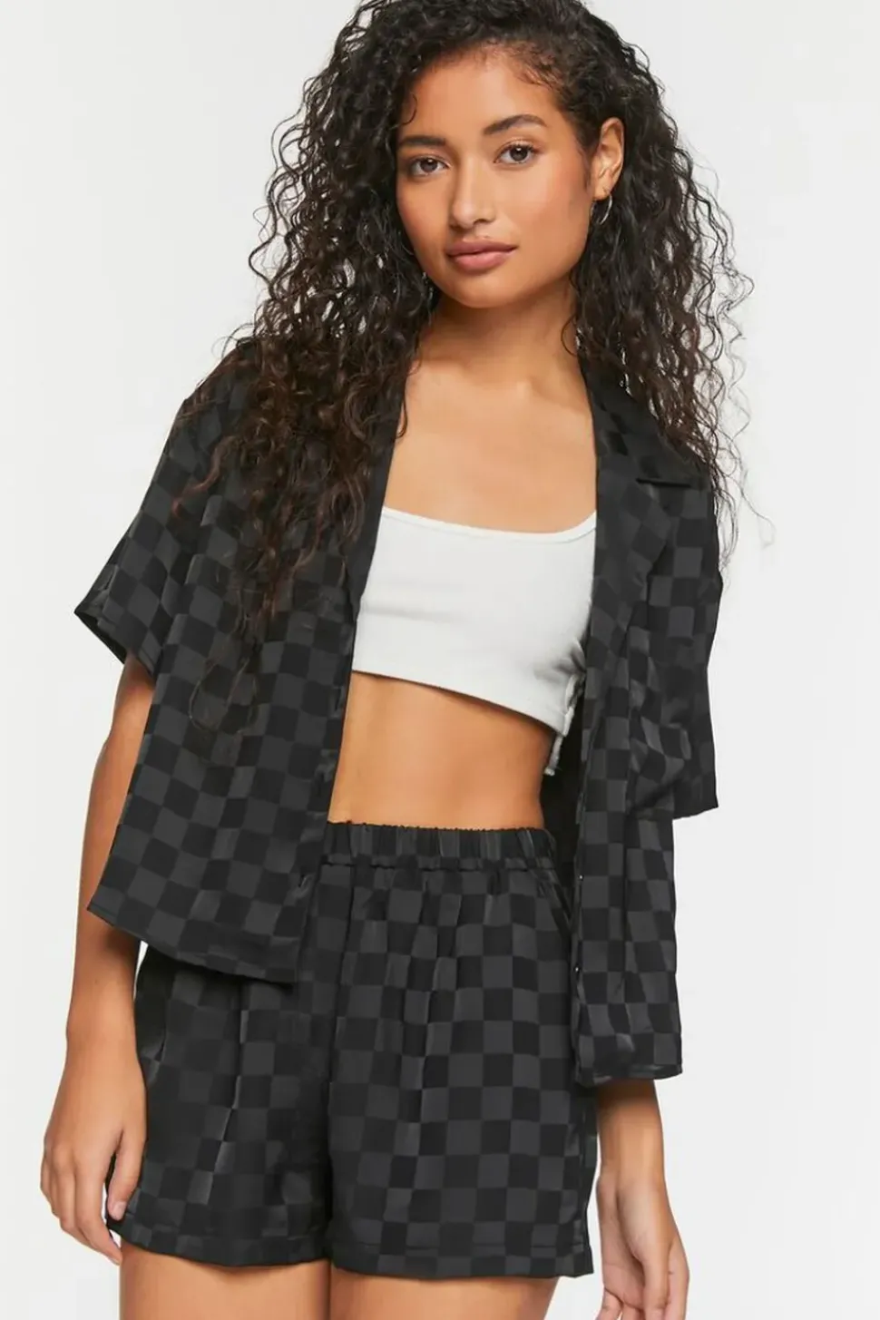 Jacquard Checkered Mid-Rise Shorts