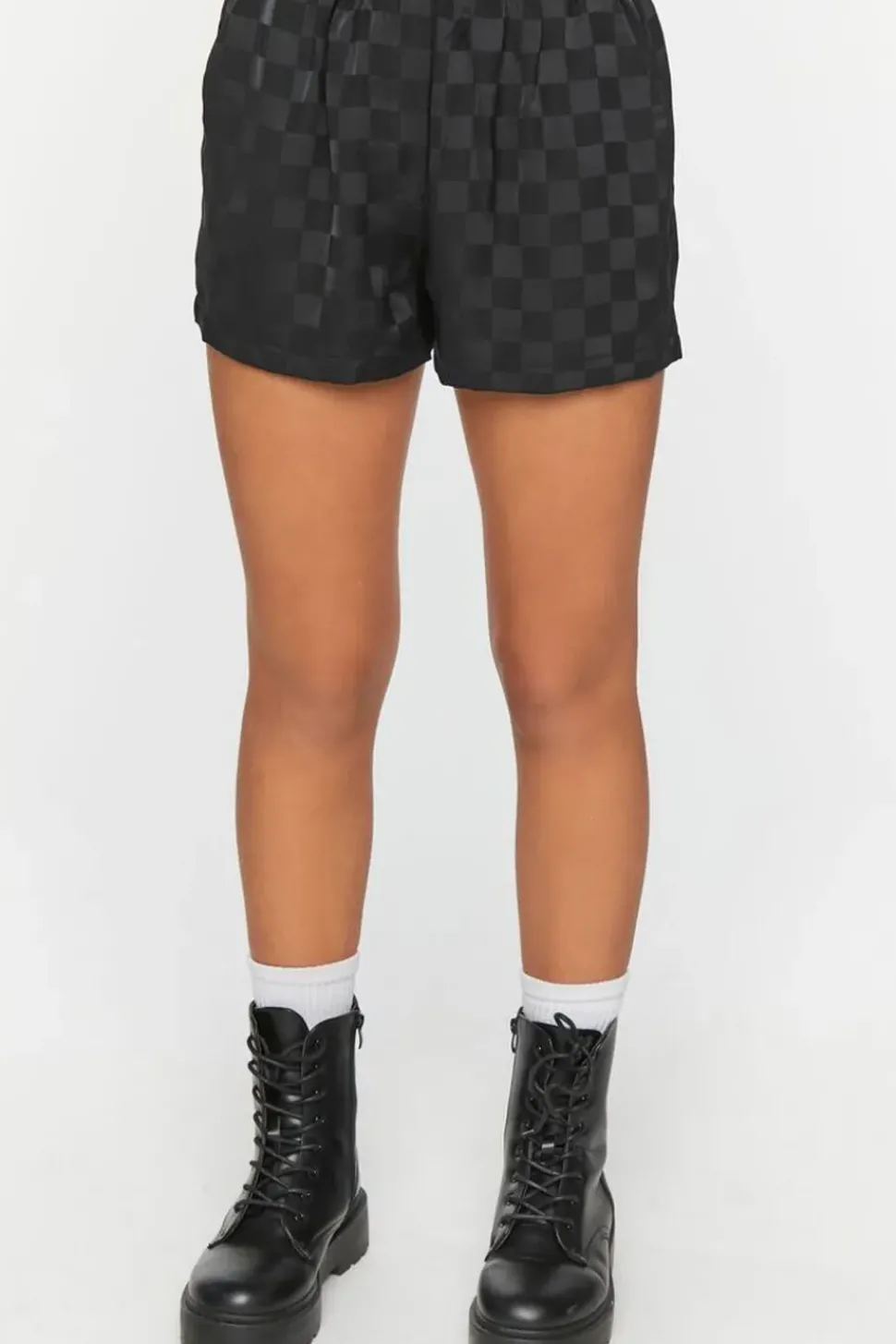 Jacquard Checkered Mid-Rise Shorts