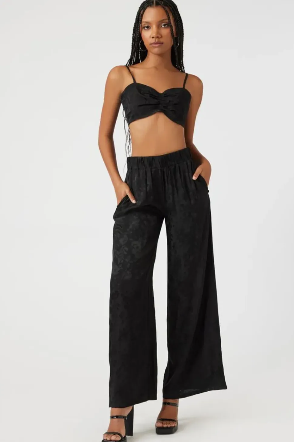 Jacquard Satin Wide-Leg Pants