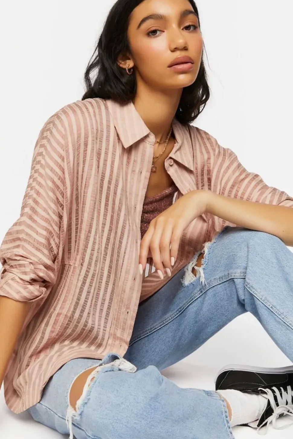 Jacquard Striped Dolphin-Hem Shirt