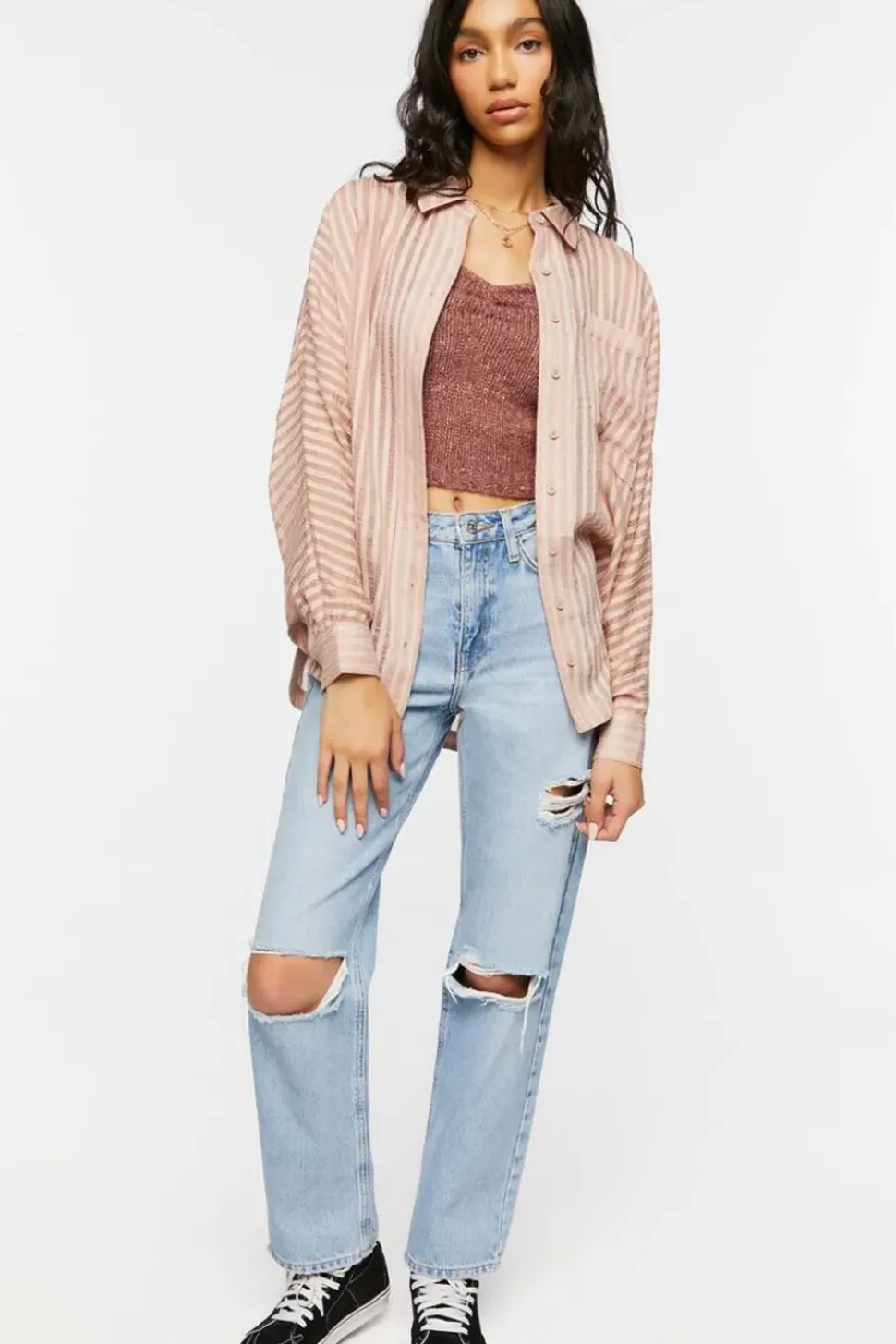 Jacquard Striped Dolphin-Hem Shirt