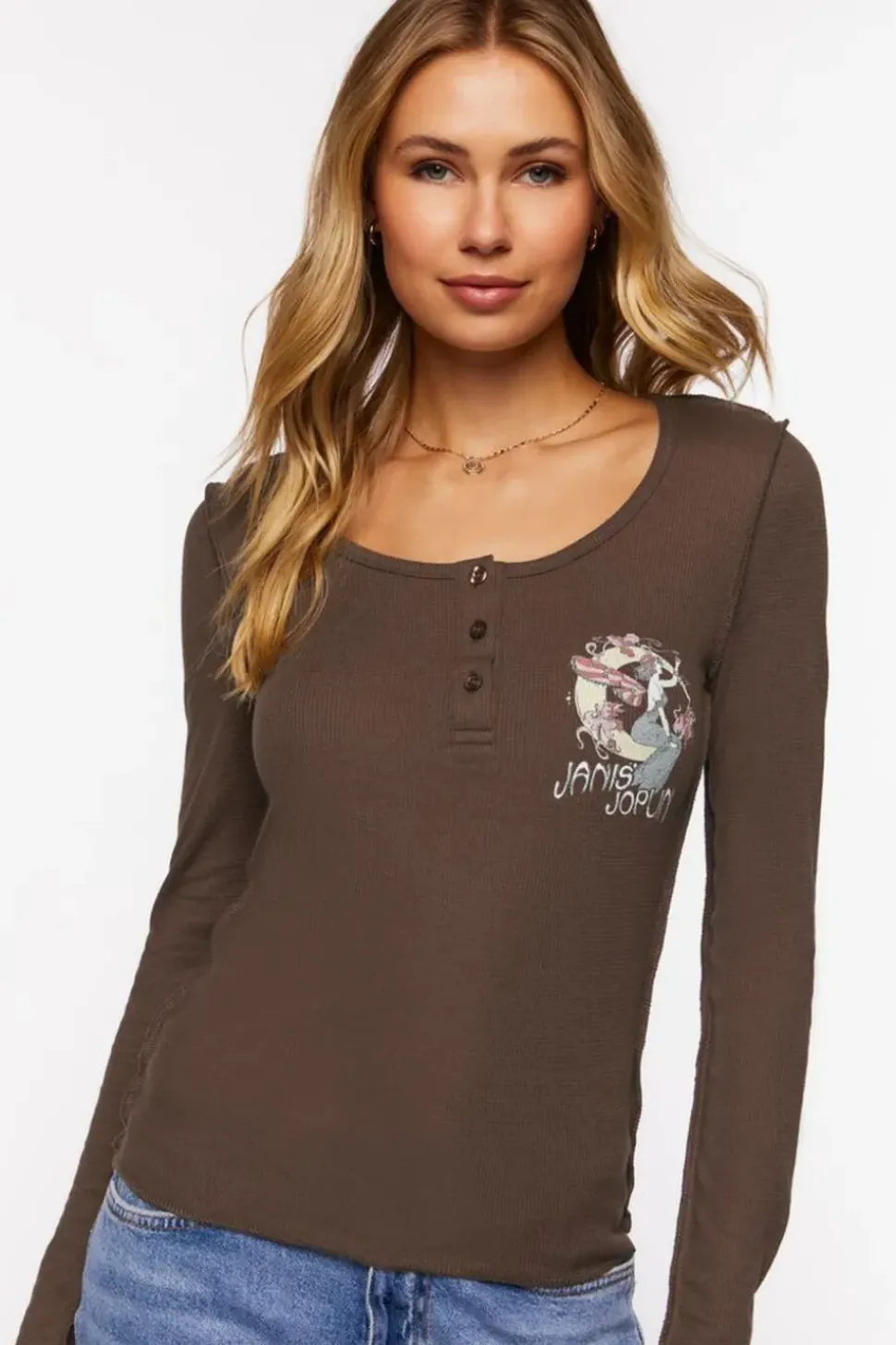 Janis Joplin Graphic Henley Top