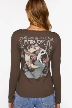 Janis Joplin Graphic Henley Top