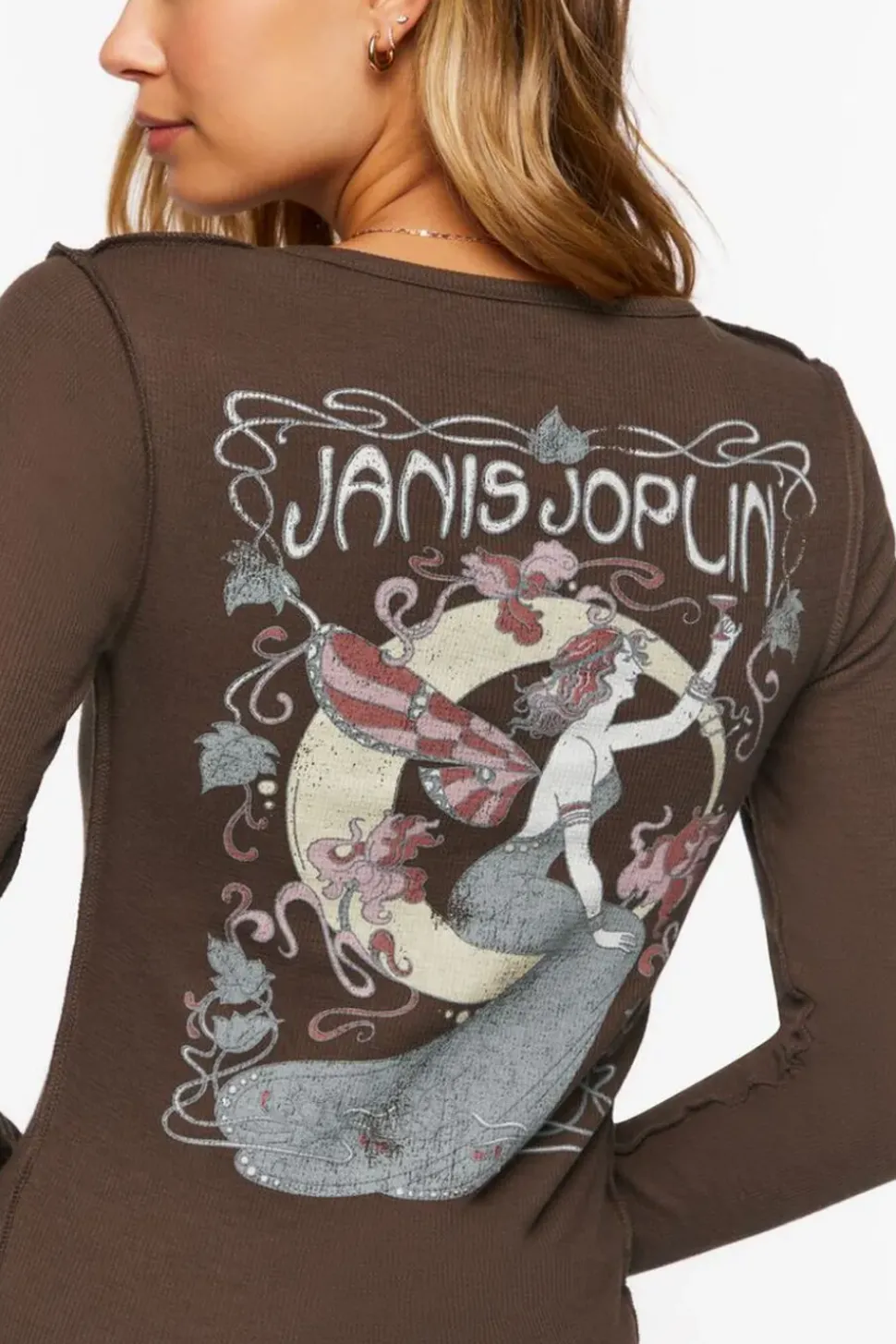 Janis Joplin Graphic Henley Top