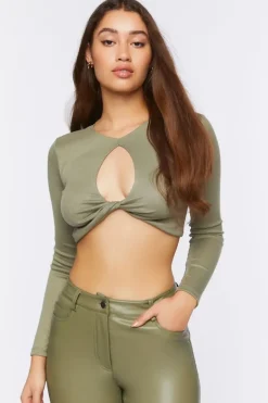 Keyhole Long-Sleeve Crop Top